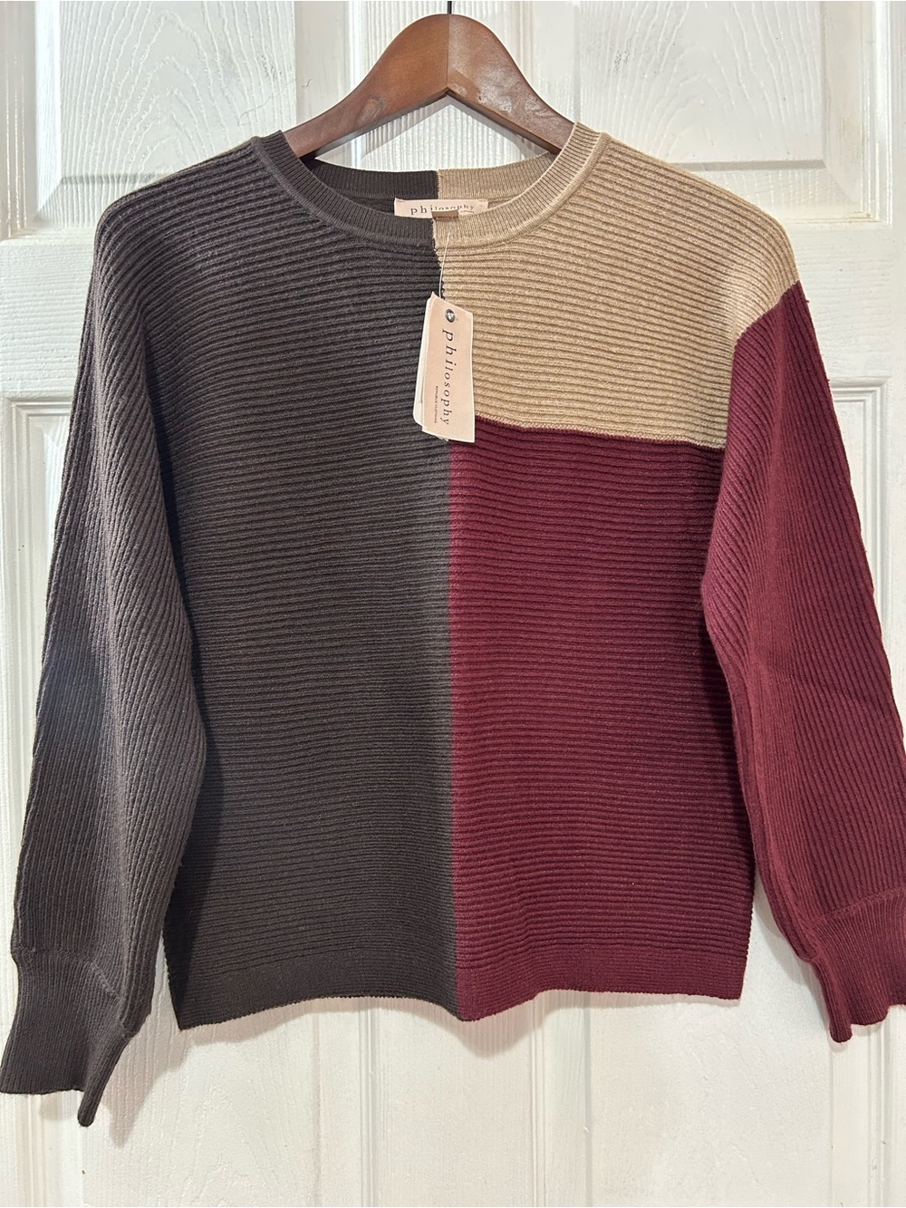 NWT Philosophy Republic Clothing XS Colorblock Ribbed Knit Sweater Pullover
